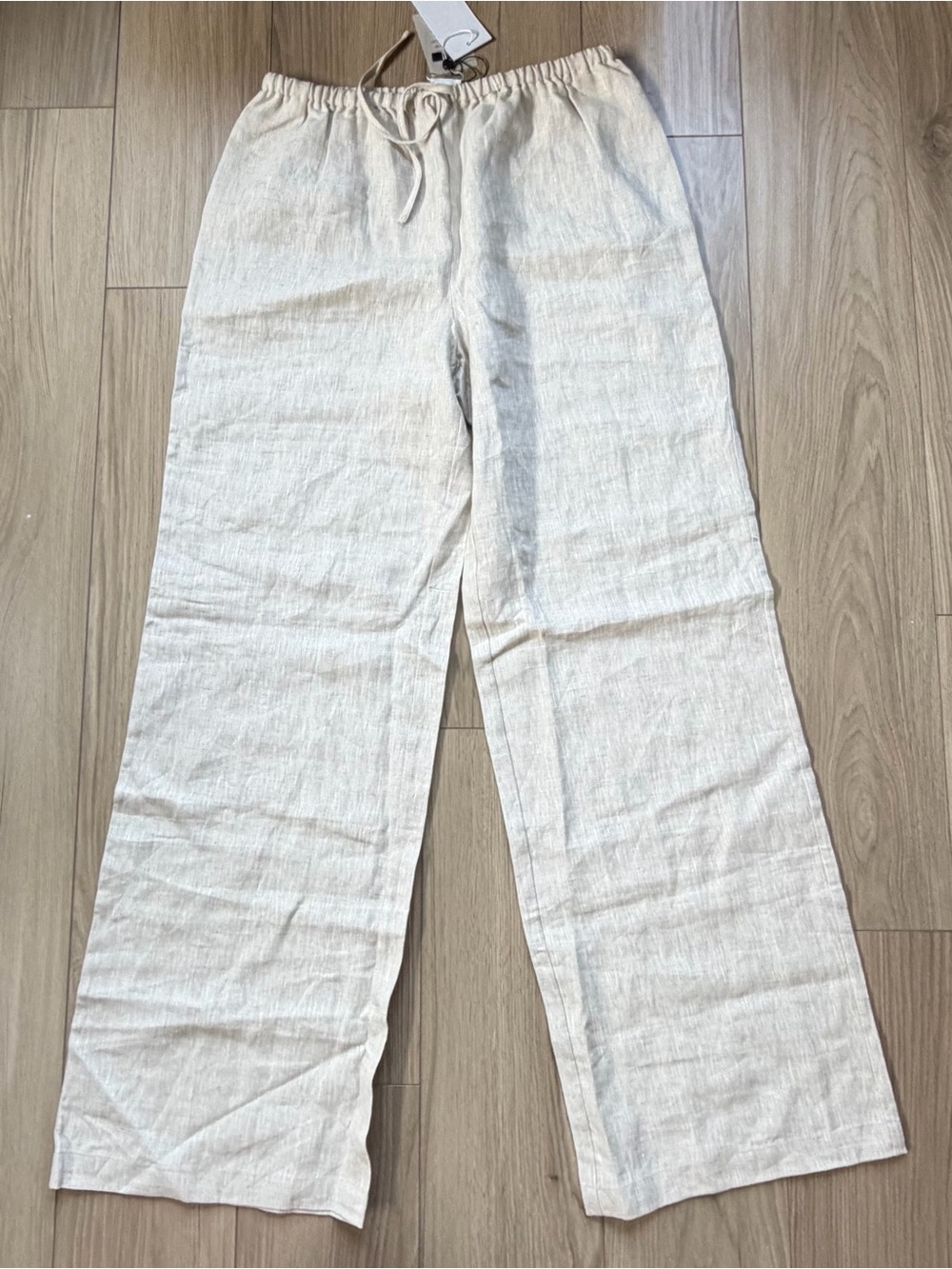 Lovers + Friends Lightweight Cream 100% Linen Drawstring Pants Wide Leg S